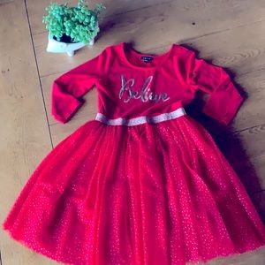 Red “Believe” Holiday Dress Size 6X 3/4 sleeve sparkly tulle skirt